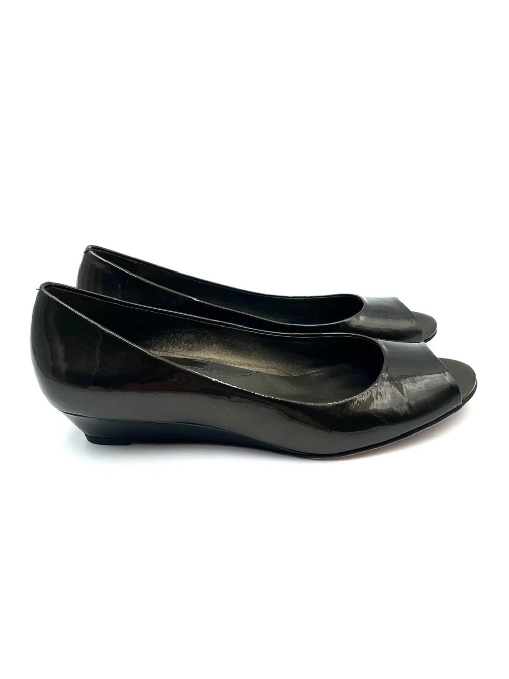 Grey Patent Open Toe Wedge Pump Size 8B